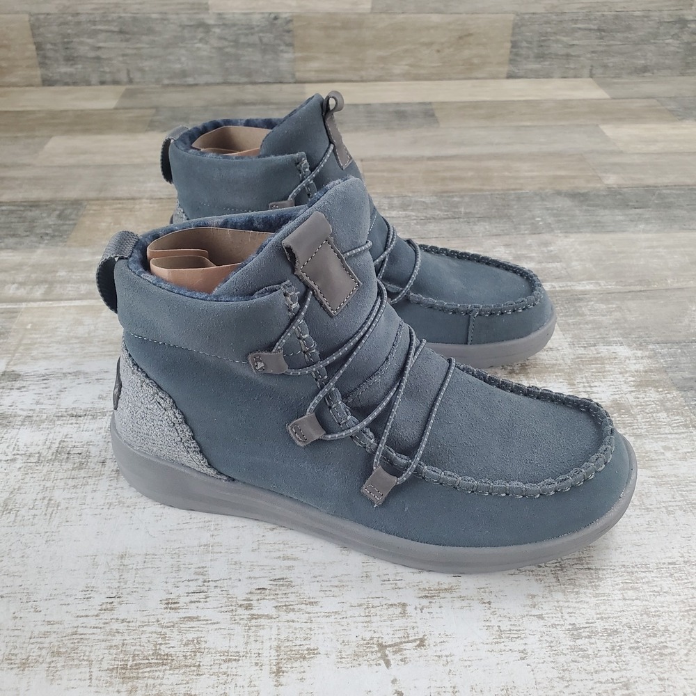 Hey Dude Eloise Recycled Leather Boots Womens Sz 8 Granite Grey